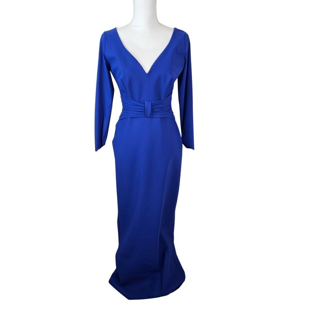 Chiara Boni Maxi Gown Womens 44 US 8 Cobalt Blue V-neck Stretch Event‎ Formal